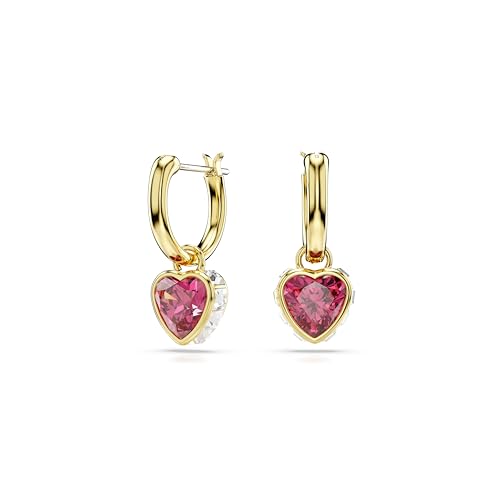 Swarovski Chroma Ohrhänger, Rote und Vergoldete Ohrringe mit Herz-Motiv und Strahlenden Swarovski Kristallen