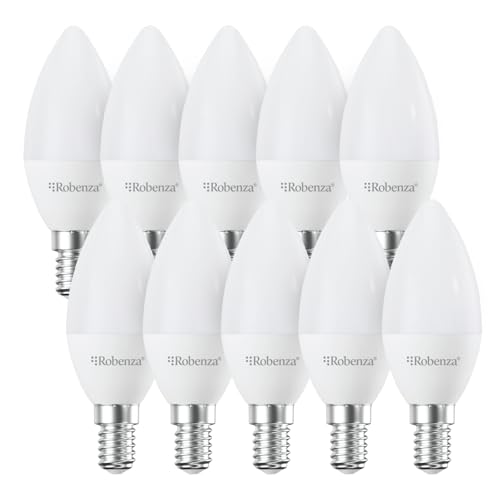 Image of Robenza E14 LED Candle Light Bulb, 6.5W (50W Equivalent), 600LM Daylight 6500K, Small Edison Screw SES, Non-Dimmable Energy Saving LED Candle Bulb, Long Life Chandelier Ceiling Light - Pack of 10