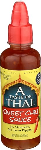 A Taste of Thai Sweet Chili Sauce – Authentic Thai Chili Sauce for Dipping, Stir-Fry, & Marinades – Asian Red Hot Sauce with Sweet Tangy Flavor - Trans Fat-Free, Gluten-Free & No GMO – 7 oz