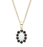 Old English Jewellers 9ct Gold Natural Opal & Sapphire Cluster Pendant NECKLACE 18' Chain Solid 9K NEW