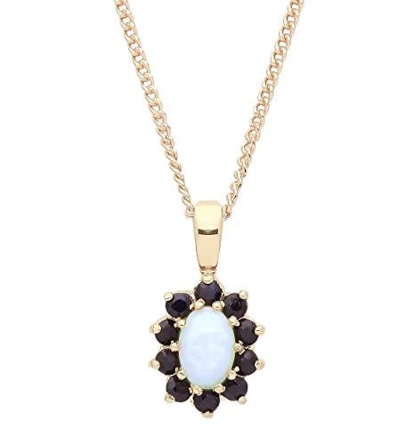 Image of Old English Jewellers 9ct Gold Natural Opal & Sapphire Cluster Pendant NECKLACE 18" Chain Solid 9K NEW