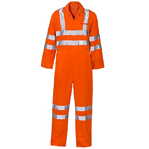 Hola Vis Overall de alta visibilidad Ropa de trabajo general Boilersuit Polialgodón Cuerpo completo Clase 3 Protección de alta visibilidad, naranja, XXXL Cover