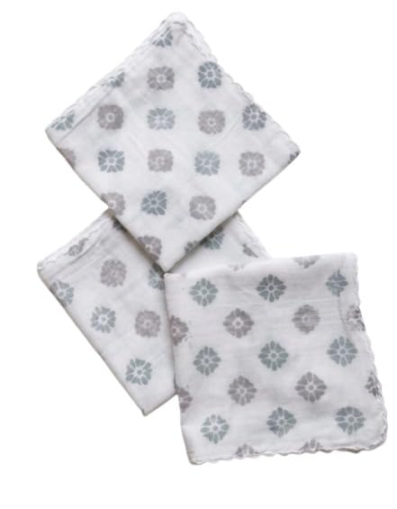 Cotton Printed Handkerchief for Women, Floral Pattern, White with Lace Border