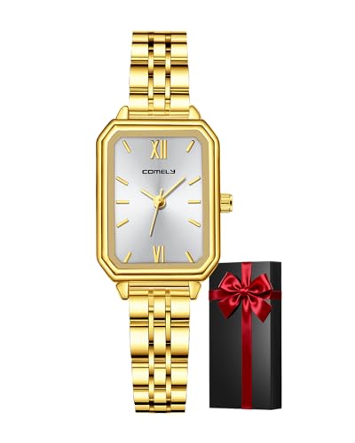CIVO Armbanduhr Damen Gold Wasserdicht: Klein Analog Edelstahl Uhr Damen - Lässig Rechteckig Quartz Damenuhr - Stilvoll Geschenke für Frauen