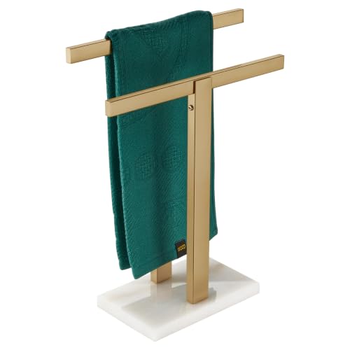 Image of KOKOSIRI Hand Towel Bars Standing Towel Racks with Marble Base for Bathroom Kitchen Vanity Countertop, Champagne Bronze Stainless Steel 15.7'' Height THS0001-SM-CPG