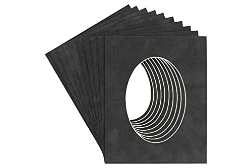CountryArtHouse Dark Grey Suede Acid Free 11x14 Oval Picture Frame Mat with White Core Bevel Cut for 8x12 Pictures - Fits 11x14 Frame - Pack of 10 Matboards
