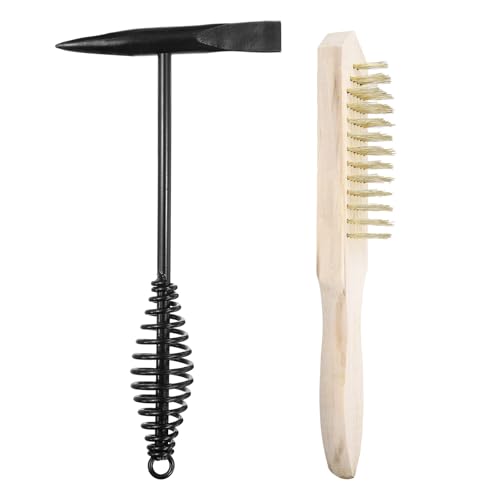 sourcing map 2pcs Welding Chipping Hammer 11.3 Slag Hammer with Coil Spring Handle 10.6 Welding Steel Wire Brush Copper-Plated for Rock Pick Forged Brick