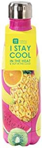 Talking Tables FST6-BOTTLE-FRUIT Tropical Fiesta Fruit Water Double Walled Vacuum Flask-12 Hot & 24 Hours Cold BPA Free, Stainless Steel, Pink, 500ml, Height 26cm 10"