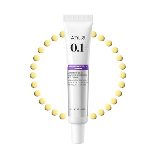 Anua Retinol 0.1 Caffeine Revitalizing Eye Cream, Lightweight Formula for Dark Circles & Puffiness, Hydrating for Sensitive Skin, Korean Skincare,1.05 fl oz