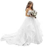 BYRWZDN A-line Strapless Layered Organza Wedding Dresses for Bride, Plus Size Ruffled Bridal Gowns with Sweep Train White