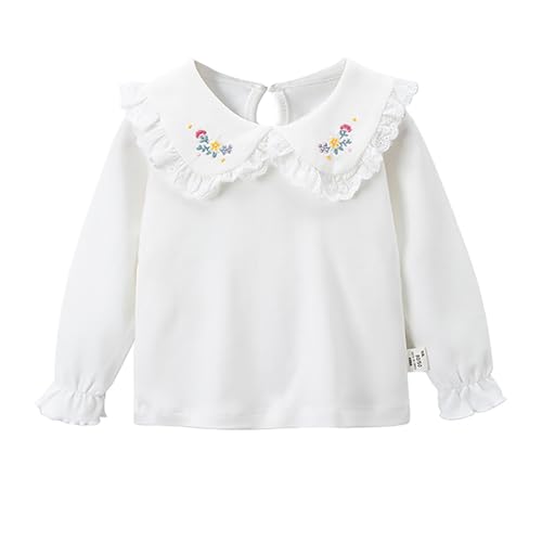 Toddler Girls Ruffled Collar Shirt Long Puff Sleeve Cute Crewneck Lace Shirts Fall Peter Pan Collar Embroidery Tops
