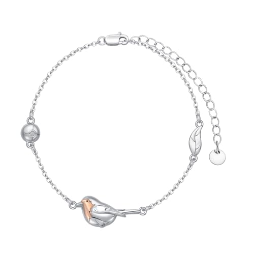 Image of TOUPOP Robin Bracelet 925 Sterling Silver Robin Bird Jewellery Anniversary Christmas Birthday Gifts for Women (Robin Bracelet (7+2inchs))