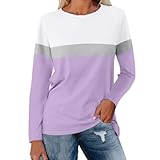 Meilleur Vente Soldes Femme HUIFUAO Tee Shirt Manche Longue Femme Grande Taille Haut Chemise Haut Chic et Elegant Basique rayé Bloc de Couleurs col Rond Tunique Tops (A07 Purple, XL)