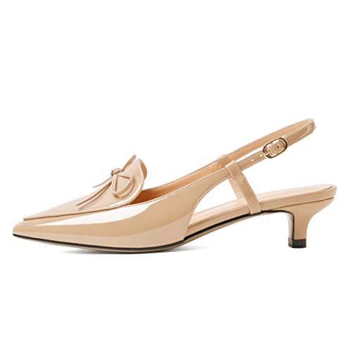 Zamikoo Kitten Heels for Women with Bow, Low Heel Slingback Sandals, Pointed Toe Loafer Pumps Shoes for Dress Work Office Casual 1.5 Inches2
