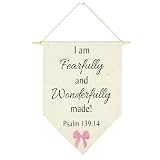 Wzotiy Bible Verse Signs Decorations Christian Nursery Decor I am Fearfully and Wonderfully Made Canvas Hanging Banner Wall Sign for Nursery Kids Room Classroom 16x14Inch Poster2213