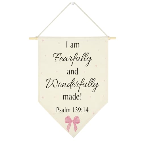 Wzotiy Bible Verse Signs Decorations Christian Nursery Decor I am Fearfully and Wonderfully Made Canvas Hanging Banner Wall Sign for Nursery Kids Room Classroom 16x14Inch Poster2213