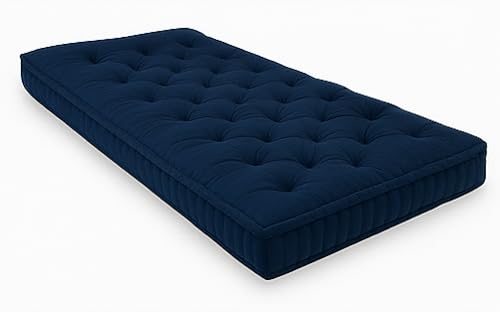 Image of ATOOTFUSION Cotton Floor Mattress, 4 inch Thick Tufted Cushion, 72 x 30 inch, Foldable, Rollable Light Weight Cotton Mattress (Navy Blue)