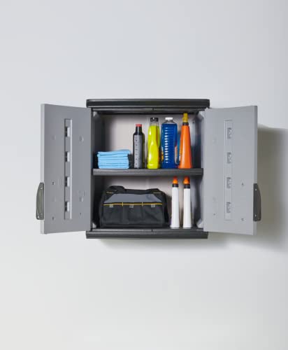 Rubbermaid Wall Mounted Storage Cabinet With Doors, 150-Pound Capacity, Gray, Lockable, Three-Shelf Cubbard For Tools/Car Accessories/Cleaning In Home/Garage/Outdoor Areas #TOP6