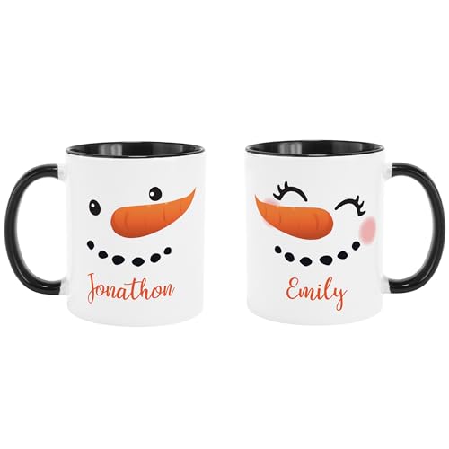 Let's Make Memories Personalized Couples Christmas Snowman Mug Set of 2-11 oz. - Black Handle