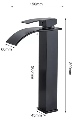 24x7 eMall Stainless Steel Waterfall Black Basin Tap Faucet Mixer for Bathroom Toilet Wash Basins Hot and Cold Water, SS Material, Matt Black Colour 12 Inches Height