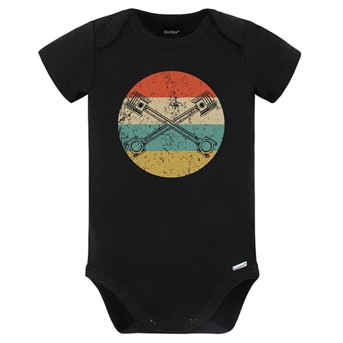 Retro Engine Pistons Icon Car Mechanic Baby Bodysuit (Black)