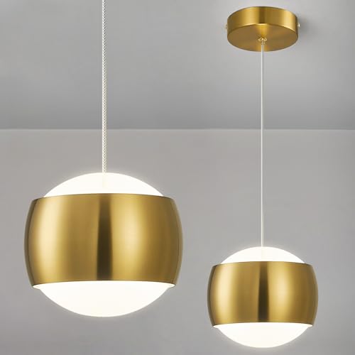 ADCTHOME Modern Gold LED Dimmable Pendant Light fixtures,6″ Island Pendant