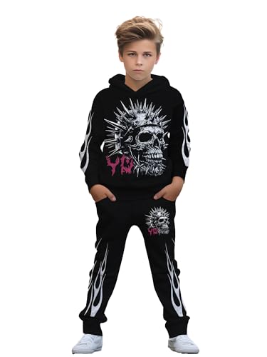 Image of boys' clothing sets, 2-Piece Hoodie & Pants Outfits for Boys Size 4-14 | Lightweight Non-Fleece Fall & Spring Clothing Sets