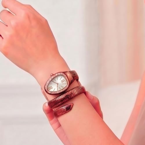 Image of Serpentine Snake Watch for Woman with Spiral Bracelet, Dial Watch for Woman with Quartz, Stylish Analog Waterproof Serpenti Watches Women