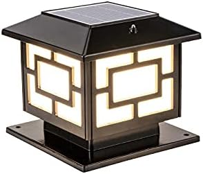 LED Post Light Outdoor, Traditional Square Solar Post Lamp Vintage Street Light 1 Head Aluminum Courtyard Light in Black for Garden Yard Post Pole Pillar Mount Landscape, 7" Width-Solar
