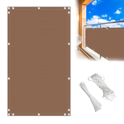 Balkon Sichtschutz Meterware 0.9x1.5m, Balkonumrandung Winddicht UV-Beständig Sichtschutz Zaunblende Polyestergewebe für Sonnenschutz Balkon, Khaki