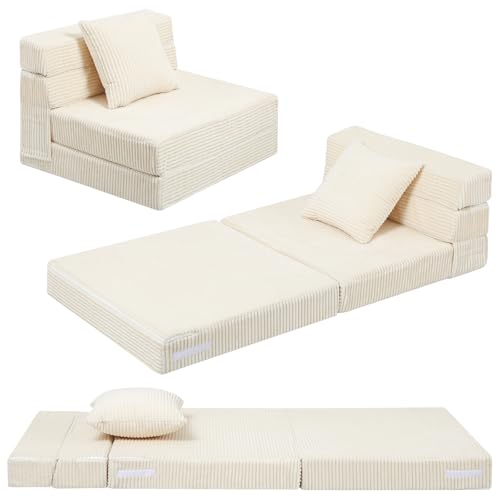 MeMoreCool Cord Spielsofa Kindersofa, Glow-Kinder Sofa, Kinder-Klappsofa, Flip-Sofa Kindercouch, Z-Bett, kindersofa ausklappbar, Bodenbett, Klappcouch für Spielzimmer, Beige
