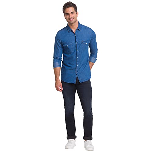 Image of Spykar Men Slim Fit Full Sleeves Shirt (Size: M)-MSH-02BBDS-335-Light Blue