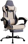 Chaises de jeu de massage chaise avec repose-pieds Rallonge réglable dossier Hauteur Gamer Siège équipé roues rétractables (Beige)