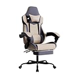WOTSTA Gaming Chairs Massage Game Chair with Footrest Reclination Angle Adjustable Backrest Height Gamer Seat Equiped Retractable Wheels (Beige)