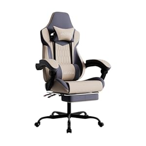 Gaming Chairs Massage Game Chair with Footrest Reclination Angle Adjustable Backrest Height Gamer Seat Equiped Retractable Wheels (Beige)