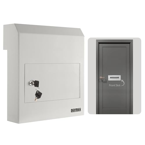 Image of Durabox Through-The-Door Drop Box Deposit Safe 12 x 6 x 15 - Heavy Duty Steel Mailbox with Lock for Receiving Mail, Checks, Letters, Cash and More for Home, Office and Commercial Use (D500) (Gray)