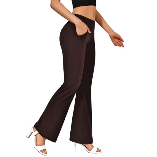CADITEX Flare Leggings for Women with Pockets Bootcut Yoga Pants Brown 3XL