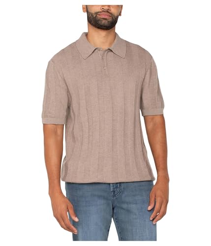 Liverpool Los Angeles Men's Short Sleeve Sweater Knit Polo Taupe X-Large