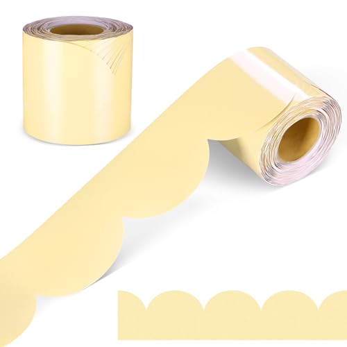 Image of 65 ft Yellow Scalloped Bulletin Board Borders Pastel Classroom Border Trim Colorful Borders Stickers Rolled Decorations for Classroom School Office Home Chalkboard Whiteboard Cork