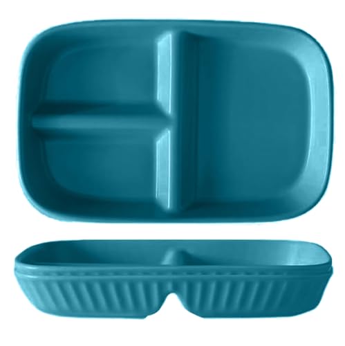 Image of Unbreakable Wheat Straw 3 Compartments Plates for Home and Restaurant Salad, Fruits Non Toxin, Bpa Free and Healthy for Kids & Adults Lightweight & Reusable Dinnerware (Dark Green, Pack of 2)
