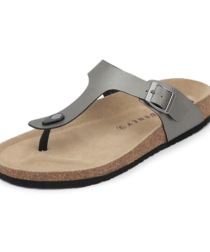 Image of HF JOURNEY Nivera 2.0 Men's Cork Footbed Thong Sandal,Slip On Entry,(Size 41-46) BlackPU, Casual Lounging Slipper, EVA Sole, Flat Heel,Nivera 2.0 - Black (41)