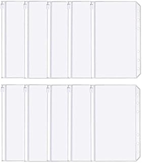 gishane 10 pcs A6 Size Punched Budget Binder Pockets, 6 Holes Plastic Binders Waterproof Money Saving Wallet Transparent Zipper Loose Leaf Bags for Documents Notebooks Cards