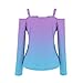 Women Chain Strap Cold Shoulder Shirt Casual Long Sleeve V Neck Tops Gradient Tunic Blouse Trendy 2025 Spring Clothes