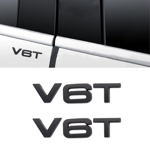 Image of V6T Emblem 3D Metal Badge Car Hood Truck Door Side Fender Rear Trunk Emblem Sticker Decals for RS Sline V6T S3 S4 S5 S6 S7 S8 A4L A5 A6L A3 A4 A7 Q3 Q5 Q7 (Black)