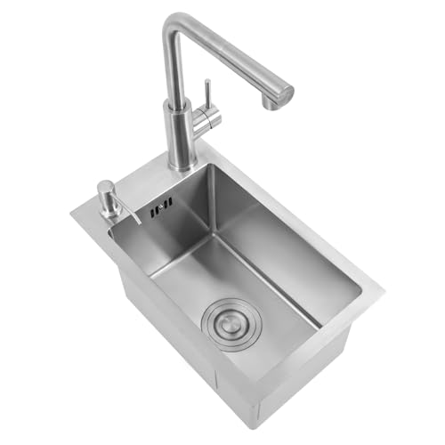 Lavello in acciaio inox con rubinetto estraibile, lavello da cucina in acciaio inox con dispenser di sapone, per casa, ristoranti, cucine, 46 x 28 x 22 cm