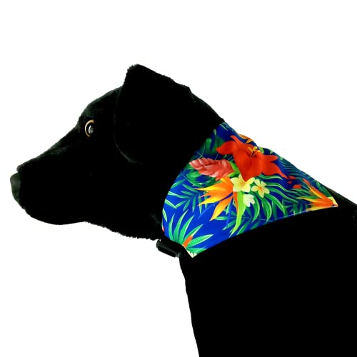 Generic Hawaiian Flower Dog Bandana With Tropical Foliage Design. Island Beach Pet Neckwear  thumb #1