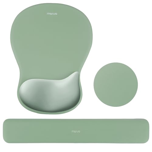 MOSISO Wrist Rest Support for Mouse Pad&Keyboard Set, Ergonomic Mousepad&Coaster, Non-Slip Base Home/Office Rectangular Easy Typing Cushion Pad with Soft Cloth&Curved Concave Memory Foam, Green