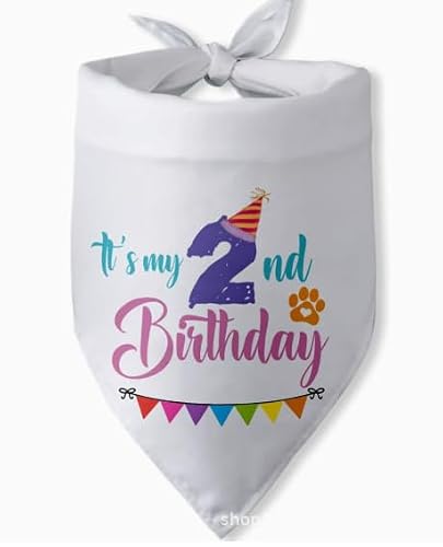 2nd Birthday Pet Triangle Scarf for Large Medium Small Dogs Cats Bandana Handkerchief Scarf Two Year Old Gifts for Cat Dog Lovers for Women Men Pet Scarf Accessories Bday Birthday Decoration