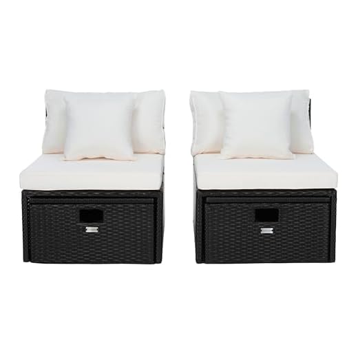 Safavieh PAT7515A Collection Pramla Black and Beige 4-Piece Outdoor Ottoman Settee