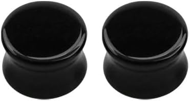 Luxe Modz Onyx Stone Double Flare Concave Plugs Ear Gauges Tunnels Stretched Expanders Piercing Jewelry 8G to 1" Sold as Pair